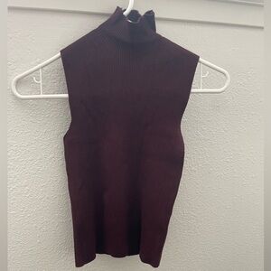 Burgundy Sleeveless Turtleneck Top